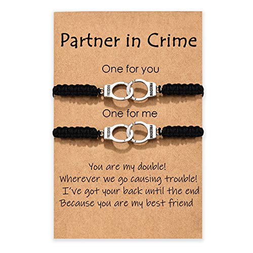MANVEN Best Friend Friendship Bracelets for 2 Partners in Crime Bracelets for 2 Guy and Girl Best Friend Handcuff Matching Bracelet for Women Men Girls Bestie