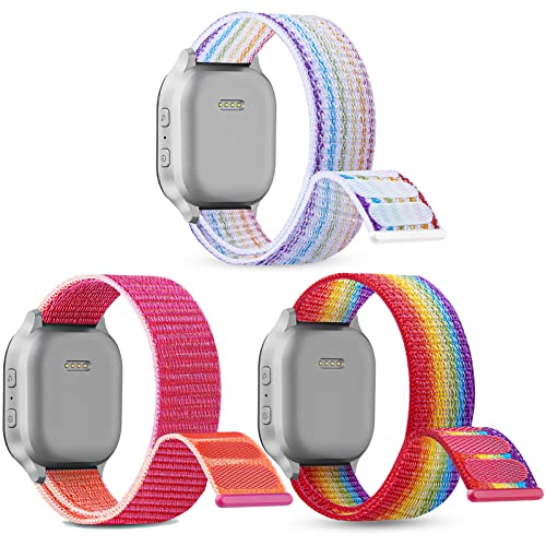 3 Pack Replacement Nylon Bands Compatible with Gabb Watch 3 2 1/ Gizmo Watch 3 2 1, Hook & Loop Design Easy for Kids to Put On & Off, Breathable & Washable, Rainbow+PomeRed+Neon