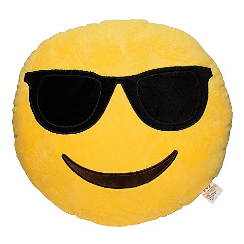 EvZ Emoji Sunglasses Face Emoticon Cushion Stuffed Plush Soft Pillow, Official Certified, 32cm Yellow