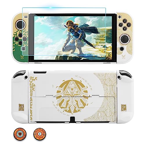 GLDRAM Theme for Zelda Protective Case Compatible with Nintendo Switch OLED, Anti-Scratch Accessories Bundle for Tears of the Kingdom with Dockable Switch OLED Skin Cover, Screen Protector & Thumb Cap