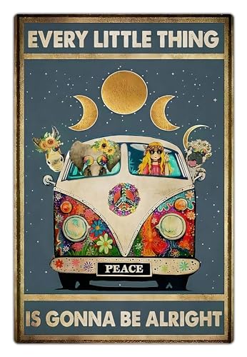 Bestylez Vintage Hippie Poster Eevery Little Thing Is Gonna Be Alright Sign For Home Office Wall Décor, Aluminum 12 * 8 Inch (955)