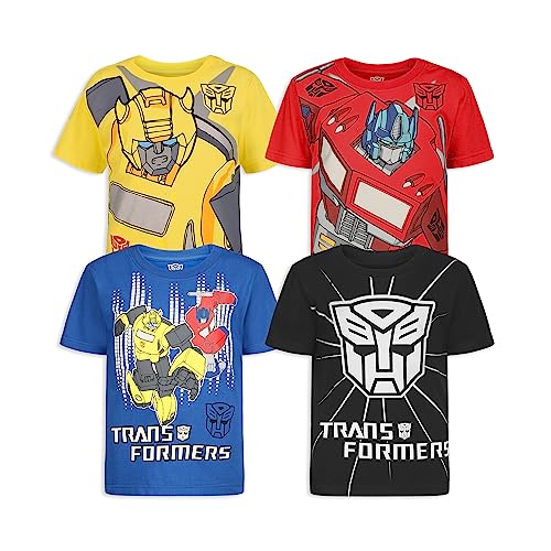 Transformers Bumblebee and Optimus Prime Boys’ 4 Pack T-Shirts for Little Kids - Blue/Yellow/Black/Red
