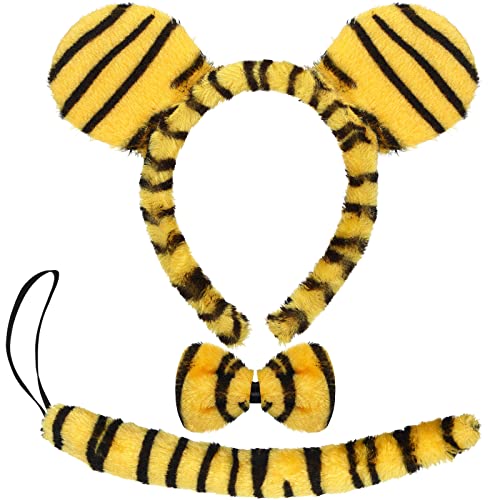 WILLBOND 3 Piece Tiger Mouse Ear Headband Bowtie and Tail for Cosplay Costume Party Favor (Tiger Style)