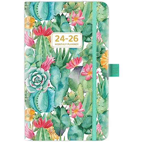 Pocket Planner 2024-2026 - Pocket Calendar (36-Month) With 60 Notes Pages, Jan. 2024 - Dec. 2026, 6.2' x 4', 3-Year Monthly Planner with Contacts, Holidays and Pen Holder, Back Pocket - Cactus