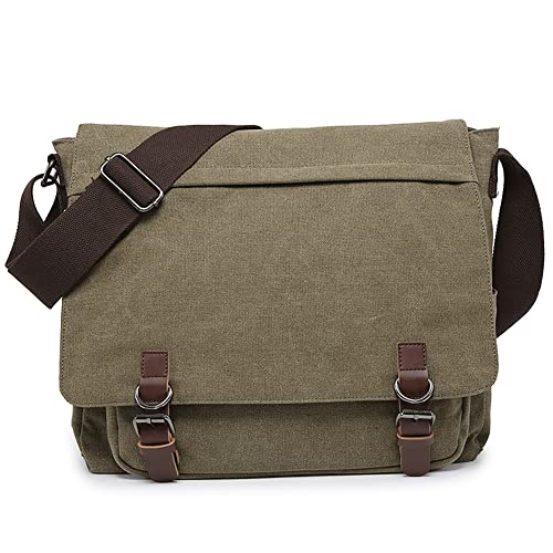 Dasein Large Vintage Canvas Messenger Shoulder Bag, Army Green, 15in Laptop Capacity