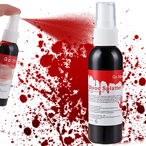 Go Ho Blood Splatter Fake Blood Washable(2.1 oz),Halloween Fake Blood Spray Eye Blood Drops Body Paint,Fake Blood for Clothes and Zombie Monster Vampire Clown Costume Cosplay Makeup,1PC