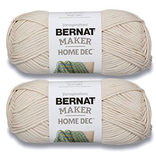 Bernat Maker Home Dec Cream Yarn - 2 Pack of 250g/8.8oz - Cotton - 5 Bulky - 317 Yards - Knitting/Crochet, Cream