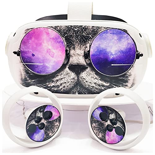 LCHH VR Headset Skin Stickers Vinyl Decal Stickers Compatible with Oculus Quest 2, VR Headset and Controllers Virtual Reality Protective Decal Skin, Accessories for Meta Quest 2 (Starry Cat)