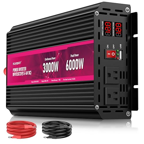 3000W Power Inverter,12V DC to AC 110V120V Peak Power 6000W with 2AC Outlets and 2.4USB Port,LCD Display Car Inverter for Power Converter Outdoor Activities,Emergency,Vehicles Truck RV Solar System