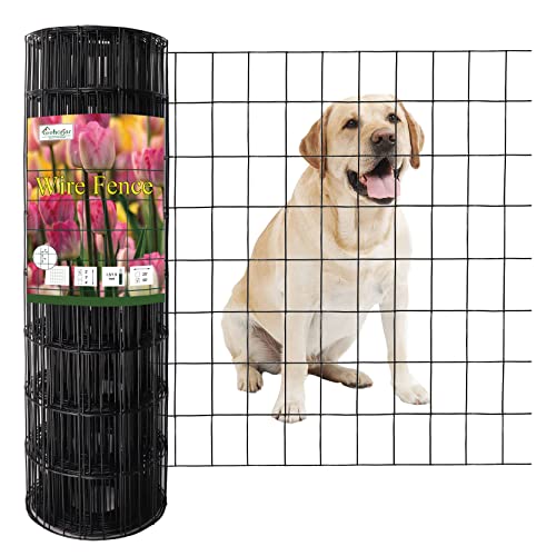 FOREHOGAR Black PVC Coated Welded Wire Fence 24 Inch x 50 Foot, 2 Inch x 3 Inch 16GA, Garden Border Fencing Roll Vinyl Coating Metal Wire Mesh for Yard Vegetable Plant Protection Poultry Netting