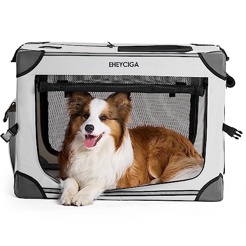EHEYCIGA Collapsible Soft Dog Crate 30 Inches, Portable Travel Dog Crate for Medium Dogs, Dog Kennel Indoor & Outside, Foldable Dog Crate with 4-Door Mesh Windows