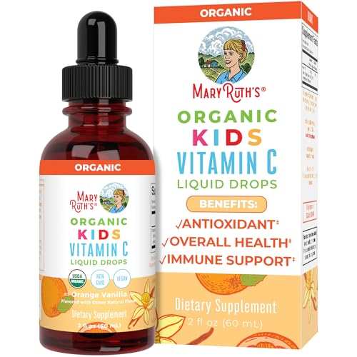 USDA Organic Kids Vitamin C Drops by MaryRuth’s | Vegan Vitamin C Immune Support Supplement for Ages 4-13 | Immune Support & Overall Health | Vitamin C from Organic Acerola Fruit Extract | 2oz