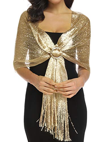 Rheane Evening Dress Shawls and Wraps for Weddings (Dark Gold with Gold Glitter)