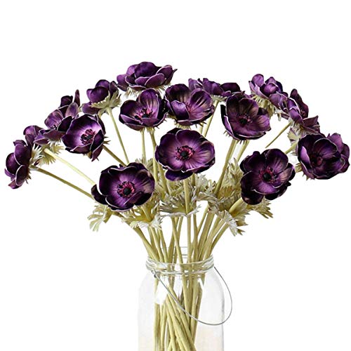 LebriTamFa 5Pcs Artifical Real Touch PU Anemone Flower Bouquet Room Home Decor (Purple)