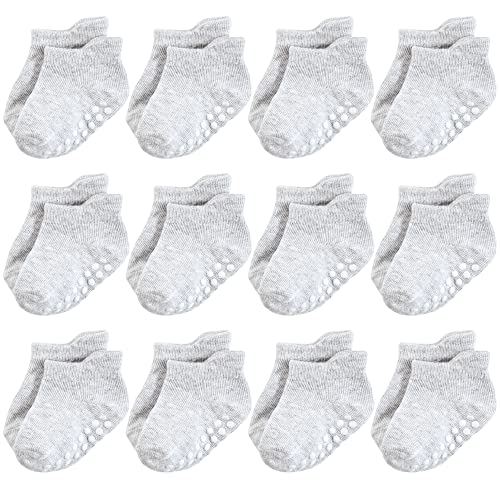 Hudson Baby unisex baby Non-skid No-show Socks, Gray, 2-4T US