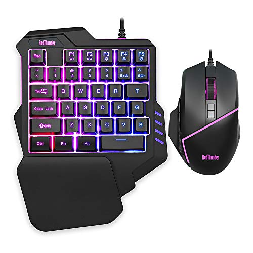 RedThunder One-Handed RGB Gaming Keyboard and Mouse Combo, 35 Keys Mini Gaming Keypad, 6400 DPI Mouse, Portable Game Controller for PC Gamer