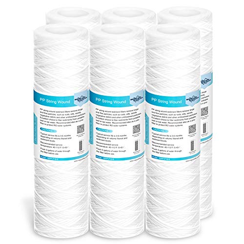 Membrane Solutions 10 Micron 10'x2.5' String Wound Whole House Water Filter Replacement Cartridge Universal Sediment Filters for Well Water - 6 Pack