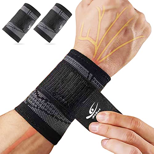 HiRui Wrist Brace Wrist Wraps Compression Wrist Strap, Wrist Support for Work Fitness Weightlifting Sprains Tendonitis, Carpal Tunnel Arthritis, Pain Relief, Adjustable Wristbands 2 PACK (Black, XL)