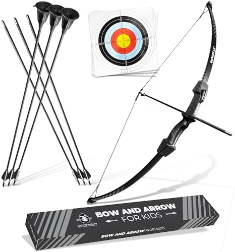 BOWRILLA Bow and Arrow for Kids | Beginners Archery Set with 6 Arrows, Ideal for Kids & Teens 8 to 15 Years | 3-Piece Take-Down Recurve Youth Bow and Arrow Set, Perfect for Left & Right Handers