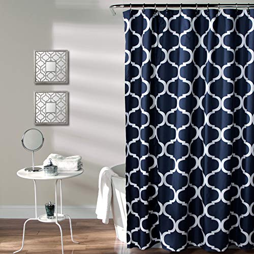 Lush Decor Navy Bathroom Shower Curtain with Bold Trellis Print on Soft Fabric, Washable and Durable, 72' x 72'