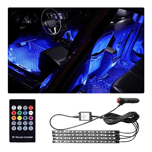 Moioee Car LED Lights, DC 12V Car Interior Lights with Sound Active Function with Remote Control, 4pcs LED Lights, Multicolor Music Car Strip Light Under Dash Lighting Kit (Cigarette Lighter)