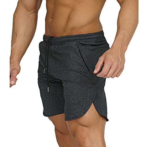 EVERWORTH Men's Gym Workout Shorts Running Short Pants Fitted Training Bodybuilding Jogger with Zipper Pockets 3 Colors (US X-Large: (Waist: 35.5'-36.5'), Grey)