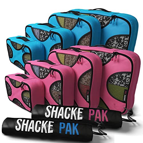 Shacke Pak - 5 Set Packing Cubes with Laundry Bag (Aqua Teal) & Shacke Pak - 5 Set Packing Cubes with Laundry Bag (Precious Pink)