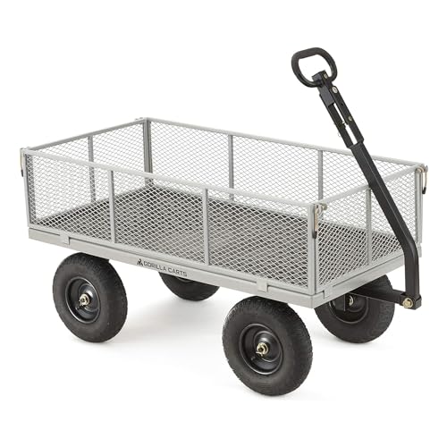 Gorilla Carts 1000 Pound Capacity Heavy Duty Steel Mesh Versatile Utility Wagon Cart with Easy Grip Handle for Outdoor Hauling, Gray