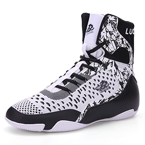 B LUCK SHOE Boxing Shoes for Men and Women Lightweight Wrestling Shoes High Top Training Footwear LS198 Black