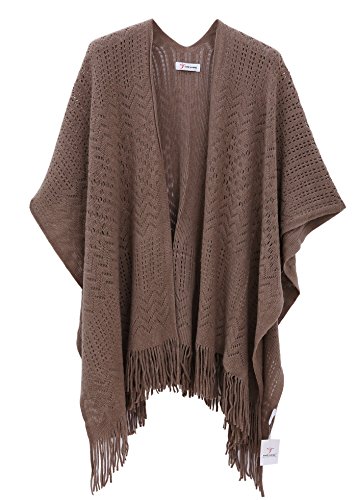 Knit Shawl Wrap for Women - Soul Young Ladies Fringe Knitted Poncho Blanket Cardigan Cape (One Size,Khaki)