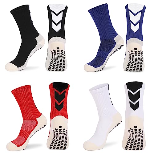 QCWQMYL Grip Socks Soccer Non Slip Soccer Grip Socks Youth 4 Pairs Hospital Socks for Football Yoga Pilates Ballet Men's Athletic Soccer Socks