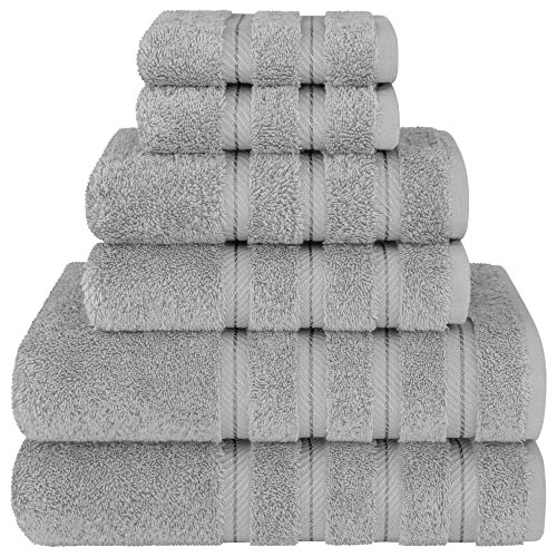 American Soft Linen Luxury 6 Piece Towel Set, 2 Bath Towels 2 Hand Towels 2 Washcloths, 100% Cotton Turkish Towels for Bathroom, Light Grey Towel Sets