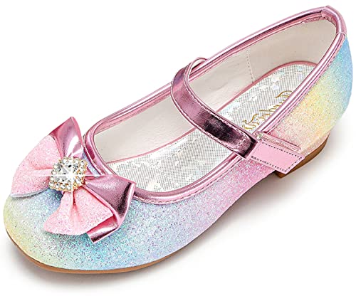 Furdeour Girls Flats Shoes Size 10 Wedding Princess Rainbow Party Flower Girl Rainbow Low High Heel Little Kid(2701Rainbow 10)