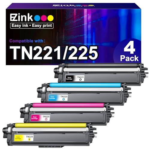 E-Z Ink (TM TN-221 TN-225 Compatible Toner Cartridge Replacement for Brother TN221 TN225 to Use with MFC-9130CW HL-3170CDW HL-3180CDW MFC-9340CDW MFC-9330CDW (1 Black 1 Cyan 1 Magenta 1 Yellow,4 Pack)