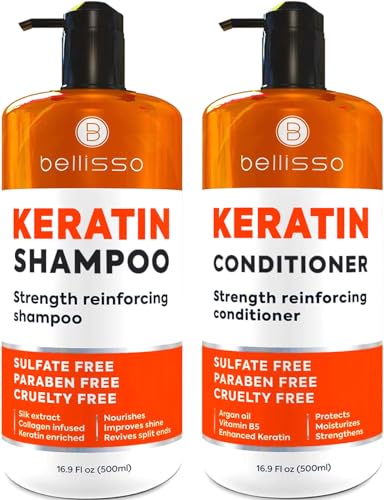 Keratin Shampoo and Conditioner Set - Sulfate Free and Paraben Free - Salon Thickening Treatment for Dry, Damaged, Curly, Frizzy, Straight or Color Treated Hair - Anti Frizz Formula for Women and Men