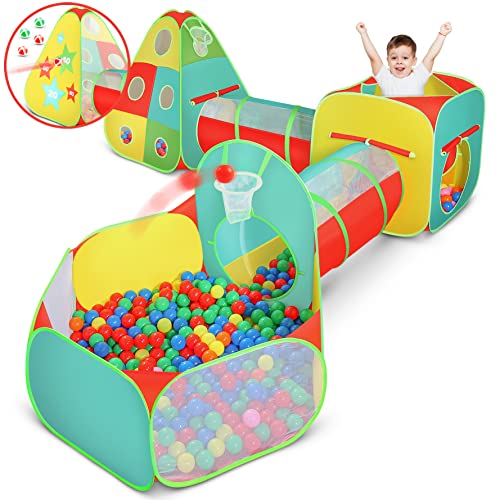 Kiddzery 5pc Tunnel Kids Play Tent - Ball Pit for Toddlers - Jungle Gym Crawl Through Tunnels for Kids - Indoor & Outdoor Gift for Toddler, Boys & Girls - Target Game with 4 Dart Balls