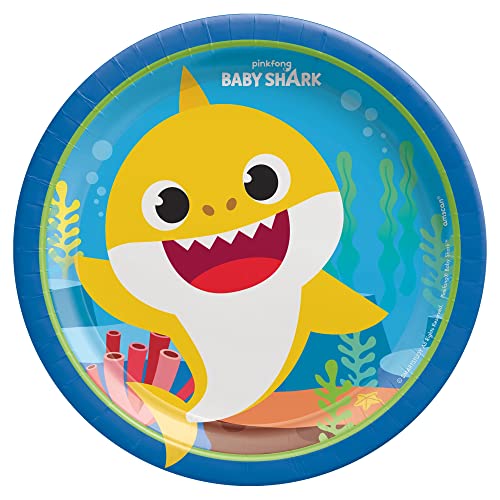 Baby Shark Round Plates, 7' (8-Pack) - Delightful Fun-Filled Design Tableware, Perfect for Little Ones' Parties