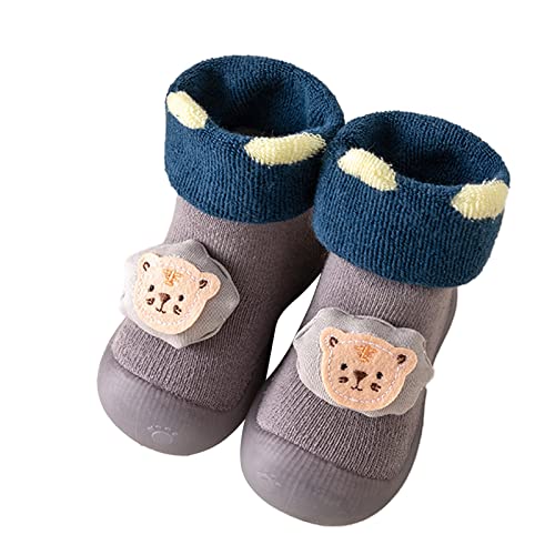 Baby Boy Girl Toddler Infant First-Walking Training Shoes Toddler Rubber Sole First Walkers Infant Cartoon Slippers Crib Shoes Walking Socks Grey