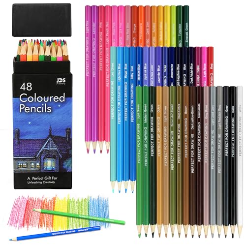 LBW Colored Pencils for Adult Coloring Books, 48 Oil Color Pencils Set, Art Supplies for Sketching, Shading, Blending, Soft Core Coloring Pencils for Adults Kids Beginners