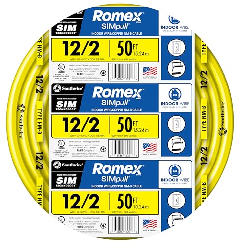 Southwire Romex Brand Simpull Solid Indoor 12/2 W/G NMB Cable 50ft coil - SW# 28828222