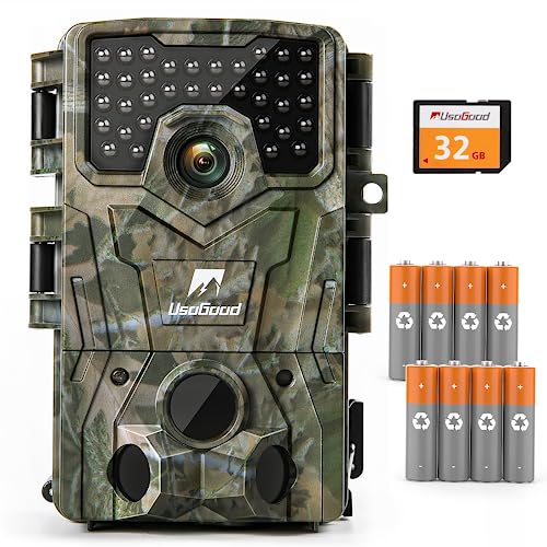 usogood Trail Camera 4K 30fps 36MP Game Camera with Night Vision Motion Activated IP66 Waterproof, 65ft 120° Wide Angle Detection Hunting Camera, for Outdoor Garden Backyard Wildlife Monitoring