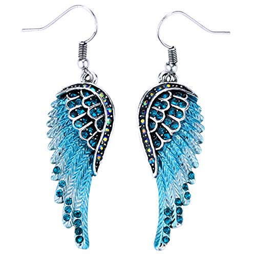 Szxc Women's Crystal Guardian Angel Wings Hypoallergenic Dangle Earrings Biker Jewelry - 2 1/4 inch…