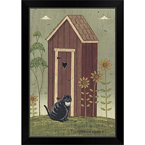 Outhouse with Cat Black Framed Art Print, Artwork