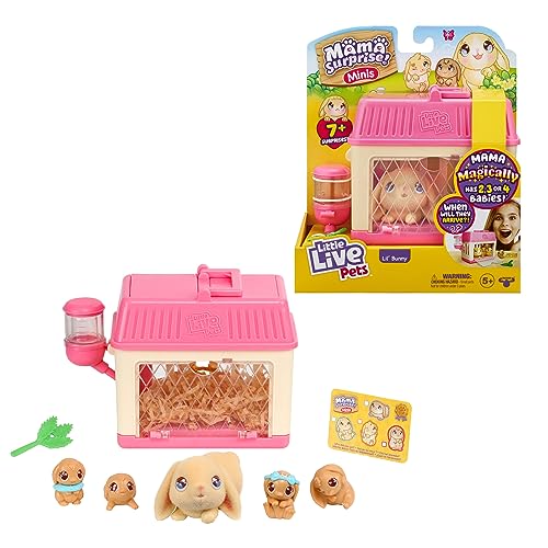 Little Live Pets - Mama Surprise Minis. Feed and Nurture a Lil' Bunny Inside Their Hutch so she can be a Mama. She has 2, 3, or 4 Babies with Accessories to Dress Up The Babies