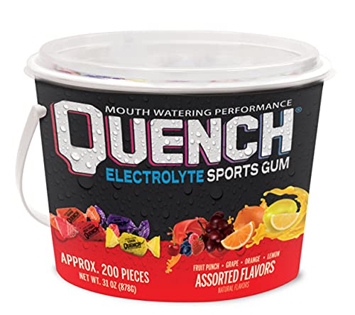 Quench Gum Bucket, Electrolytes Sports Chewing Gum, Assorted Fruity Flavors, 200 pieces