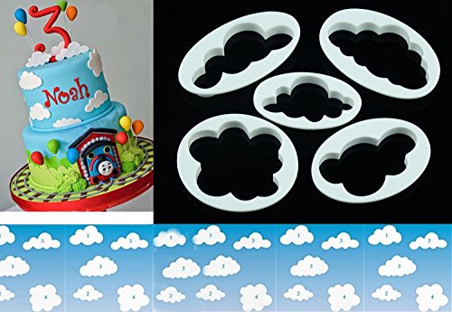 LOKMAN Set of 5 Fluffy Fondant Cloud Cutter, Gum Paste Cutter,Cookie Cake Mold Fondant Cutter, Sugar Craft, Fondant Decorating Tools (Cloud)