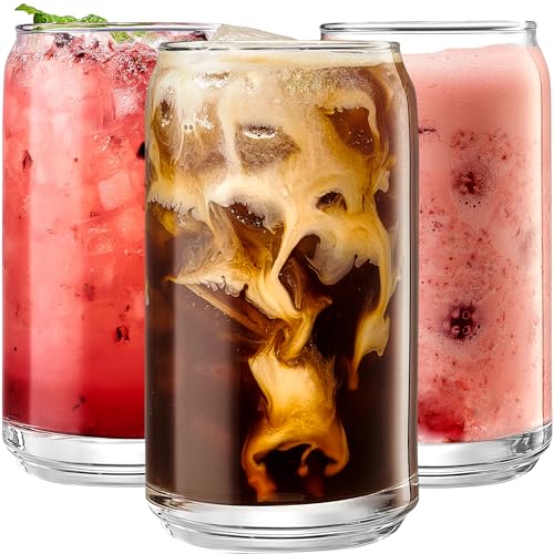 Le'raze Set of 6 Can-Shaped Drinking Glasses - 16oz Clear Cups for Cocktails, Iced Coffee, Tea, Soda, Whiskey and Beer