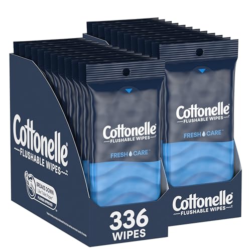 Cottonelle Fresh Care On-The-Go Flushable Wet Wipes, Adult Wet Wipes, 24 On-The-Go Pack, 14 Wipes Per Pack (336 Total Wipes), Packaging May Vary