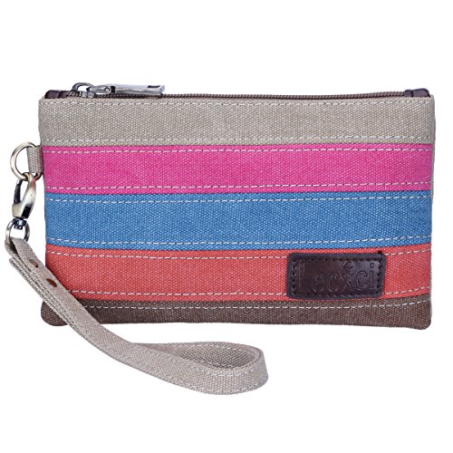 Lecxci Canvas Wristlets Bag Clutch Purses Wallet Slim Credit Card Holder Clutch with Removable Strap Cell Phone Wallet (Color-strap)