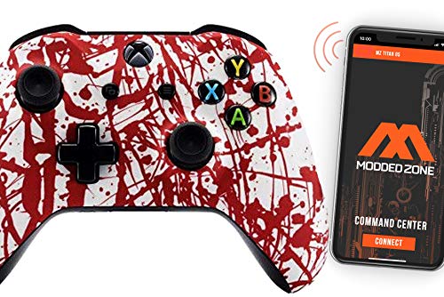 MODDEDZONE Custom MODDED Wireless Controller for Xbox One S/X and PC - With Unique Smart Mods - Best For First Person Shooter Games - Handcrafted by Experts in USA with Unique Design - Blood Splatter